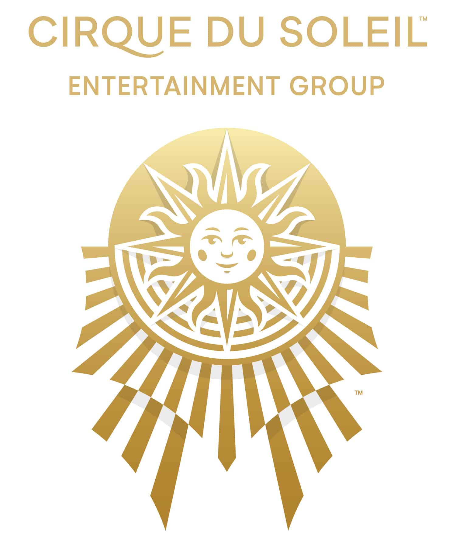 Alt text: Logo of Cirque du Soleil Entertainment Group featuring a stylized golden sun with a smiling human face and radiating sunbeams, set against a white background with the company name at the top.