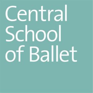 The image features a simple logo or text design with the words "Central School of Ballet" in white, block-style font on a teal background.