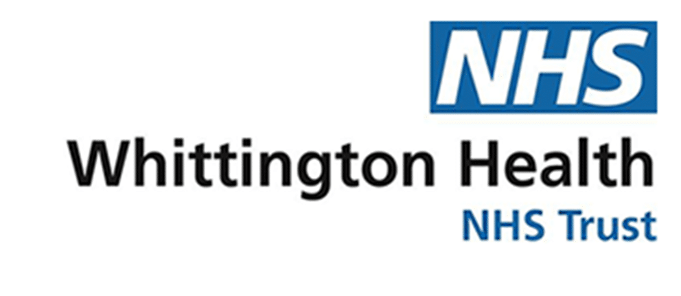 Logo of Whittington Health NHS Trust, featuring the NHS emblem next to the text "Whittington Health NHS Trust" in black and blue lettering.