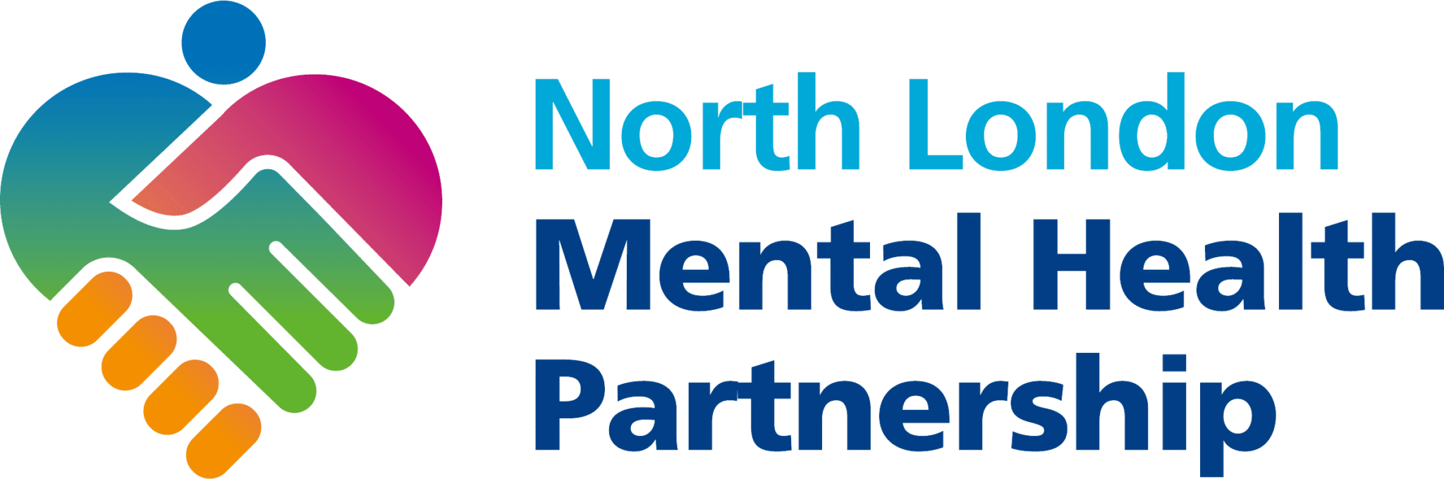 Logo of North London Mental Health Partnership featuring a stylized handshake in a colorful design.